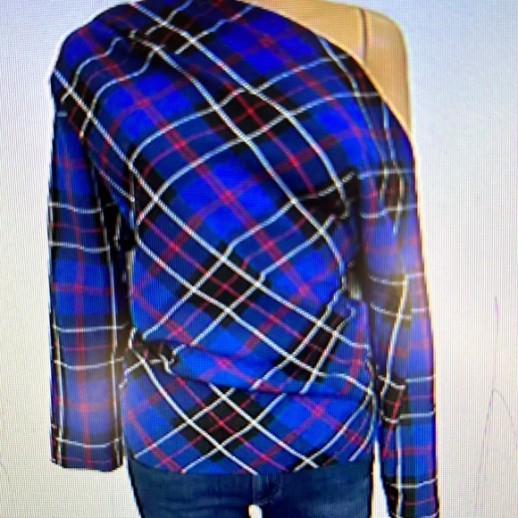Zara plaid asymmetrical top size large nwt - Picture 2 of 5